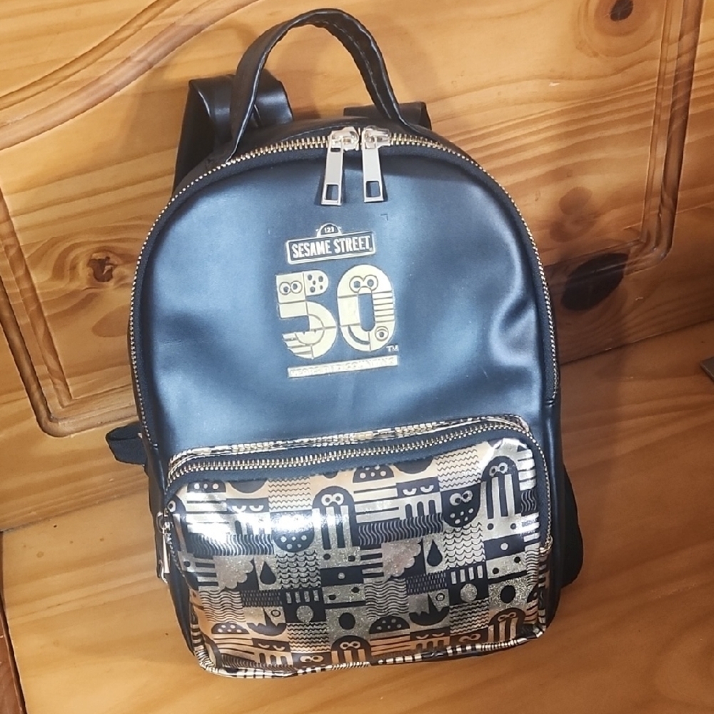 Sesame Street 50th Anniversary Black & Gold Backpack NWOT